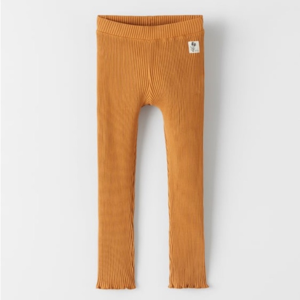 NWOT Zara 7 YEARS LABEL DETAIL RIBBED LEGGINGS color Mustard
